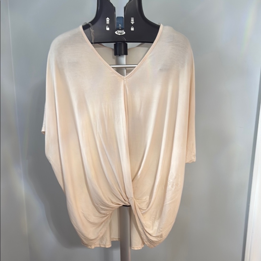 Umgee Cream Short Sleeve Tie Front Blouse